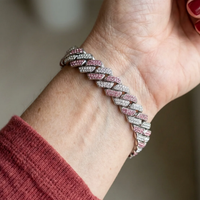 Kubánský náramek Pink Shimmer | Bílé zlato